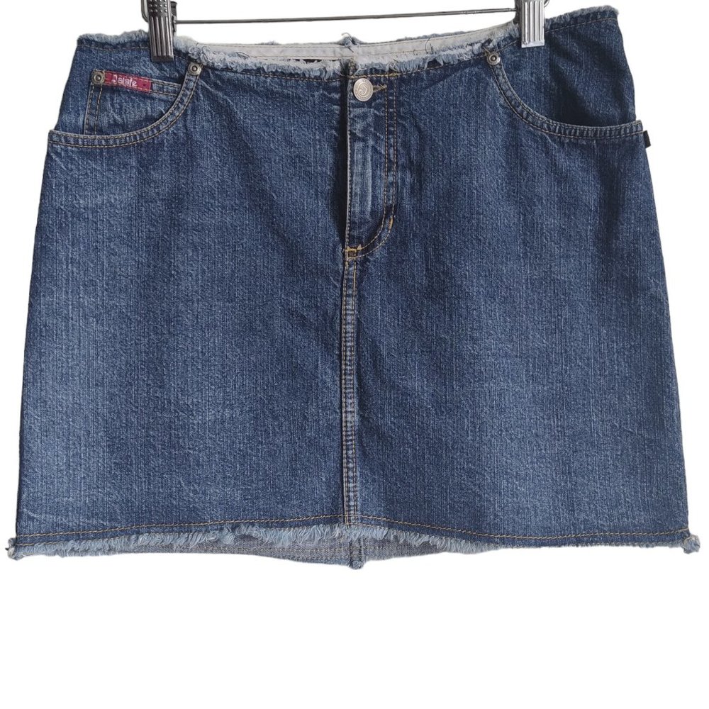 Vintage Y2K Indie Sleaze Grunge Frayed Waist & Hem Festival Denim Mini Skirt 10